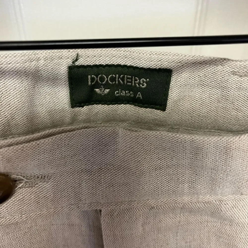 Dockers Class A Tan Linen Blend Cuffed Trousers sz 33X30